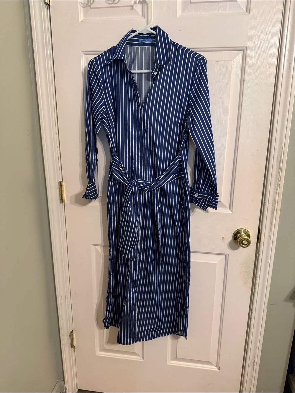 J. McLaughlin Navy and White Striped Maxi Shirt Dress